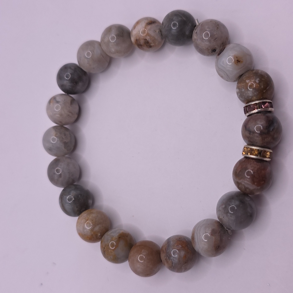 Bamboo Leaf Agate Gemstone Stretch Beaded Bracelet